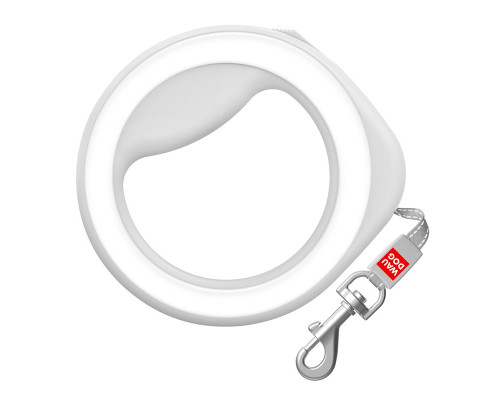 Повідець-рулетка для собак до 40 кг Waudog R-leash круглий зі світловідбивною стрічкою білий розмір XS-M 2,9 м Collar