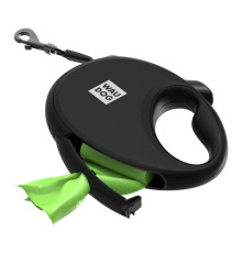 Повідець-рулетка для собак до 12 кг Waudog R-leash з контейнером для пакетів і світловідбивною стрічкою чорний розмір S 3 м Collar