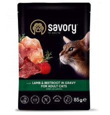 Корм для котів Adult Cat Pouch with Lamb & Beetroot in Gravy м\'ясо ягняти з буряком у соусі 85 г Savory 