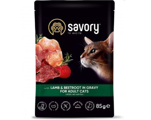 Корм для котів Adult Cat Pouch with Lamb & Beetroot in Gravy м\'ясо ягняти з буряком у соусі 85 г Savory 