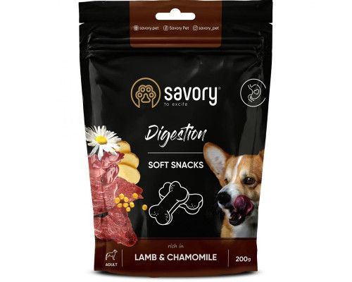 Лакомство для собак Digestion Soft Snacks для улучшения пищеварения с ягненком и ромашкой 200 г Сейвори Savory