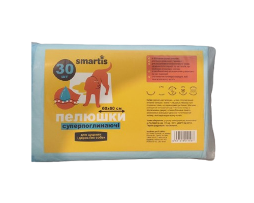 Пеленки для собак и щенков супервпитывающие 60x60 см 30 шт Smartis
