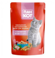 Корм для котів із соковитим ягнятком у соусі 100 г Пан Кот