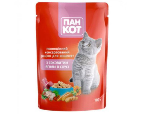Корм для котів із соковитим ягнятком у соусі 100 г Пан Кот