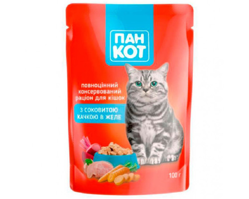 Корм для котів із соковитою качкою в желе 100 г Пан Кот