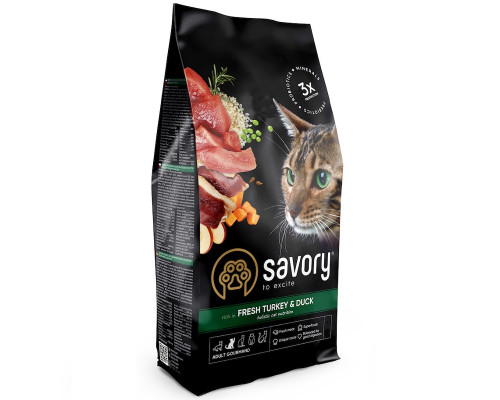 Сухий корм для котів Adult Cat Gourmand Fresh Turkey & Duck на основі свіжого м\'яса індички та качки 400 г Savory