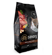 Сухий корм для котів із чутливим травленням Adult Cat Sensitive Digestion Fresh Lamb & Turkey зі свіжого м'яса ягняти та індички 2 кг Savory 