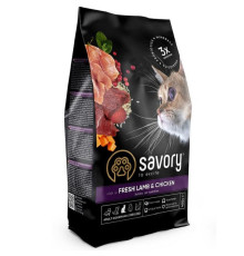 Сухий корм для стерилізованих котів Adult Cat Steril Fresh Lamb & Chicken зі свіжого м\'яса ягняти та курки 400 г Savory
