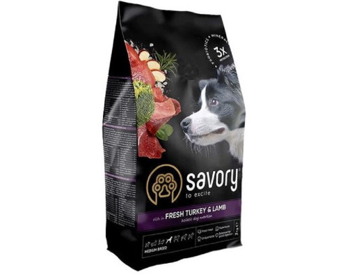 Сухий корм для собак середніх порід Medium Breed Turkey & Lamb з м\'ясом індички та ягняти 1 кг Savory