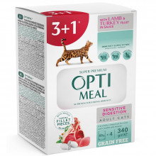 Корм для котов 3+1 Adult Cats Sensitive Digestion Lamb and Turkey с ягненком и филе индейки в соусе 340 г Optimeal