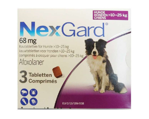 Таблетки жувальні для собак 10-25 кг NexGard від бліх і кліщів №3 Merial