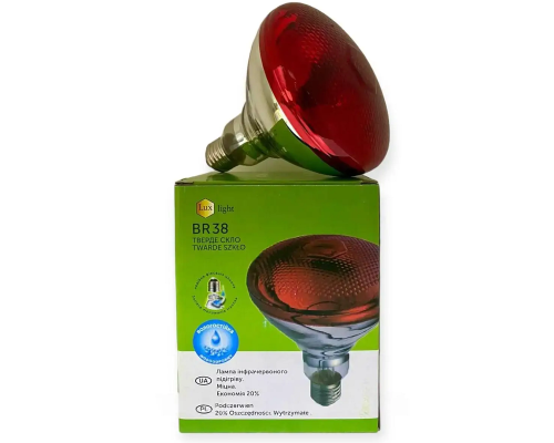 Лампа  ИК для обогрева животных 100 W 240 V  LuxLight PAR38 твердое стекло красная Китай