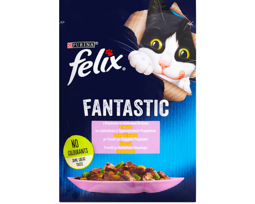 Корм для котів Felix Fantastic з фореллю та зеленими бобами в желе 85 г Purina
