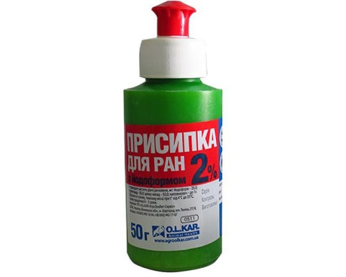 Порошок Присипка з йодоформом 2% для ран у тварин 50 г O.L.KAR