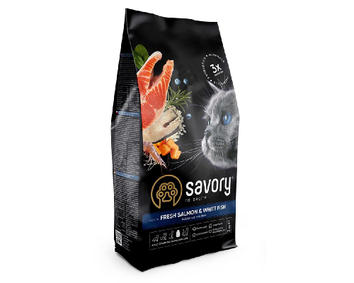 Сухой корм для взрослых котов Gourmand Fresh Salmon & White Fish  со свежим лососем и белой рыбой 2 кг Savory