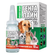 Краплі вушні для собак і котів Генталайн 1% лікування захворювань та інфікованих ран вух 10 мл O.L.KAR 