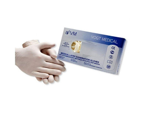 Перчатки латексные нестерильные смотровые припудренные размер М 50 пар Vogt Medical