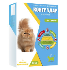 Краплі на холку дял котів 2-10 кг Контр Удар 0,8 мл профілактика і лікування при ураженні ектопаразитами №3 Круг