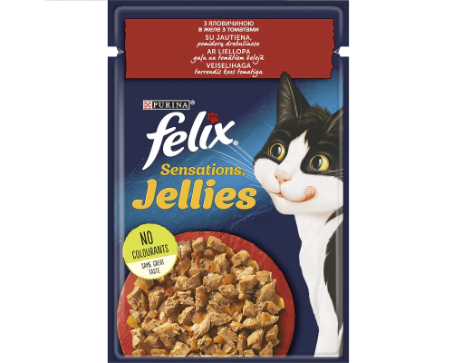 Корм для котів Felix Sensations Jellies з яловичиною та томатами в желе 85 г Purina