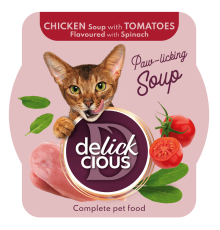 Корм для котів Chicken Soup with Tomatoes Flavoured with Spinach суп із курки з томатами та додаванням шпинату 80 г Delickcious