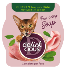 Корм для котів Chicken Soup with Ham Flavoured with Spinach суп із курки з шинкою та додаванням шпинату 80 г Delickcious