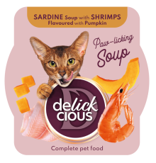 Корм для котів Sardine Soup with Shrimps Flavoured with Pumpkin суп із сардини з креветками та додаванням гарбуза 80 г Delickcious