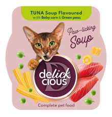 Корм для котів Tuna Soup Flavoured with Baby corn & Green peas суп із тунця з додаванням міні-кукурудзи та зеленого горошку 80 г Delickcious