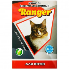 РЕЙНДЖЕР Ranger краплі на холку для котів 0,5 мл 4 піпетки діюча речовина Фіпроніл