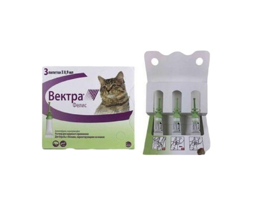 Вектра Фелис капли инсектоакарицидные для кошек 0,9 мл №3 шт Ceva Франция