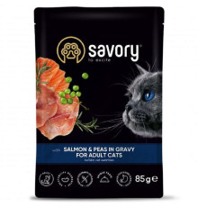Корм для котів Adult Cat Pouch лосось із горошком у соусі 85 г Savory 
