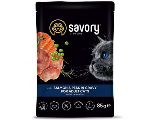 Корм для котов Adult Cat Pouch лосось с горошком в соусе 85 г Savory