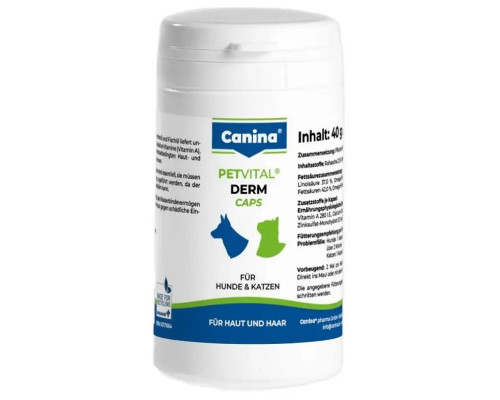 Таблетки для кошек и собак Petvital Derm Caps при проблемах кожи и шерсти №100 Canina