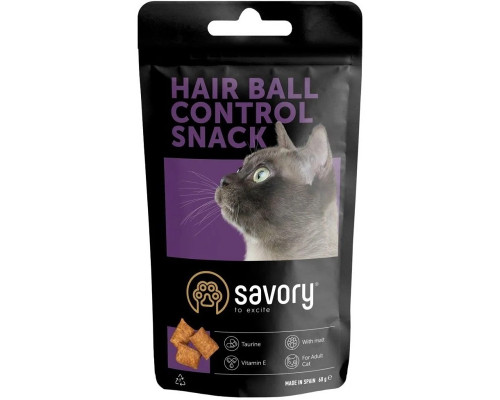 Лакомство для котов Cats Snacks Pillows Hair Ball Control с растительной клетчаткой и солодом для выведения шерсти 60 г Savory