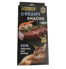 Ласощі для котів Creamy Snacks Tuna ніжне пюре тунець іта креветка  6 стіків по 10 г Lucky Star
