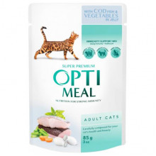 OPTIMEAL повнораціонний консервований корм для дорослих котів з тріскою та овочами в желе 85 г