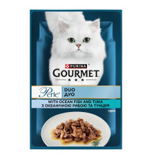 Корм для котів Gourmet Perle Duo з океанічною рибою та тунцем у підливі 85 г Purina