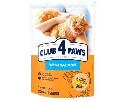 Сухий корм для дорослих котів Adult Cats Salmon з лососем 300 г Клуб 4 лапи
