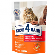 Сухой корм для взрослых котов Adult Cats Hairball Control для выведения шерсти 300 г  Клуб 4 лапы