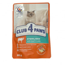 Корм для котів Клуб 4 лапи пауч для стерилізованих яловичина желе пауч 80 г