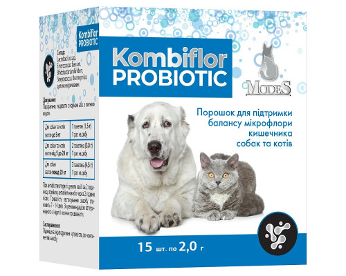 Порошок для собак и котов Kombiflor Probiotic пробиотик для поддержки микрофлоры кишечника 2 г №15 ModeS
