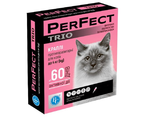 Краплі для котів до 4 кг Perfect Trio від бліх і кліщів 1 піпетка 0,6 мл Ветсинтез