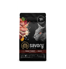 Сухий корм для стерилізованих котів Adult Cat Steril Fresh Turkey and Duck зі свіжого м'яса індички та качки 0,4 кг Savory 