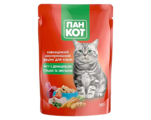Корм для котів з м\'ясом свійської птиці та овочами 100 г Пан Кот