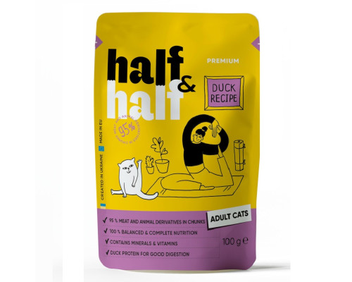Корм для взрослых кошек Half and Half кусочки с уткой в соусе 100 г Half&Half