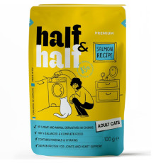Корм для дорослих котів Half and Half шматочки з лососем у желе 100 г Half&Half