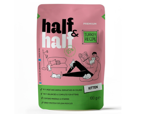 Корм для котят Half and Half кусочки с индейкой в желе 100 г Half&Half