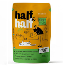 Корм для для стерилізованих котів Half and Half шматочки з індичкою в желе 100 г Half&Half