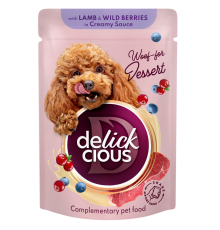 Корм для собак Lamb & Wild Berries in Creamy Sauce з ягнятиною та лісовими ягодами у вершковому соусі 80 г Delickcious