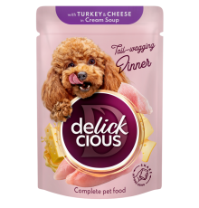 Корм для собак Turkey & Cheese in Cream Soup смужки з індичкою та сиром у крем-супі 85 г Delickcious