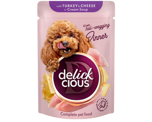 Корм для собак Turkey & Cheese in Cream Soup полоски с индейкой и сыром в крем-супе 85 г Delickcious